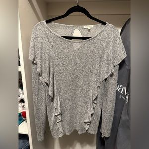 Stevie Hender Light Grey Ruffle Sweater Top in butter soft light weight material